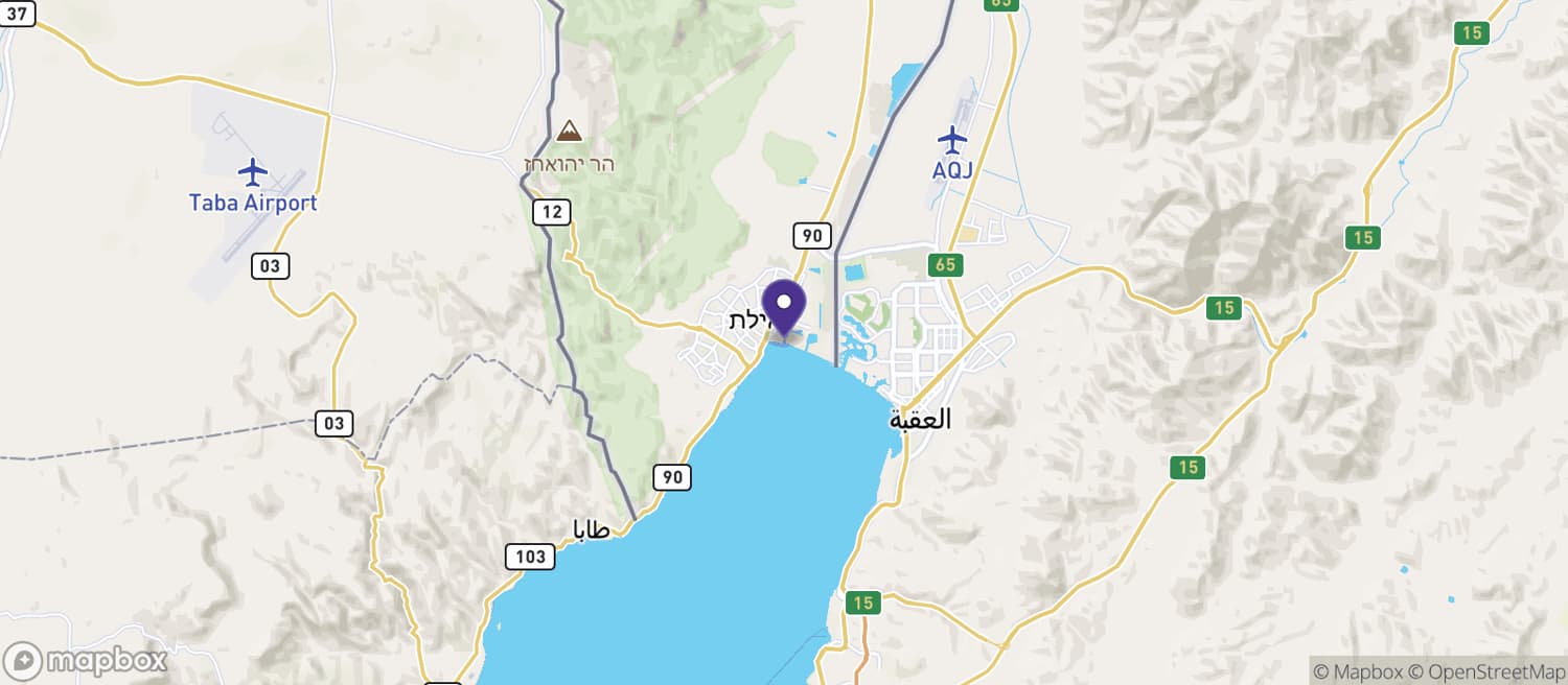 موقع سفينة الزجاج في ايلات على الخريطة